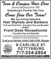 Stylists, Barbers, Front Desk Receptionist