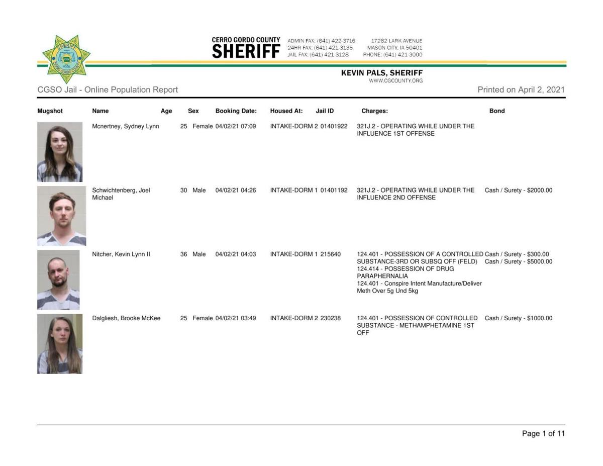 Cerro Gordo County Jail log for April 2