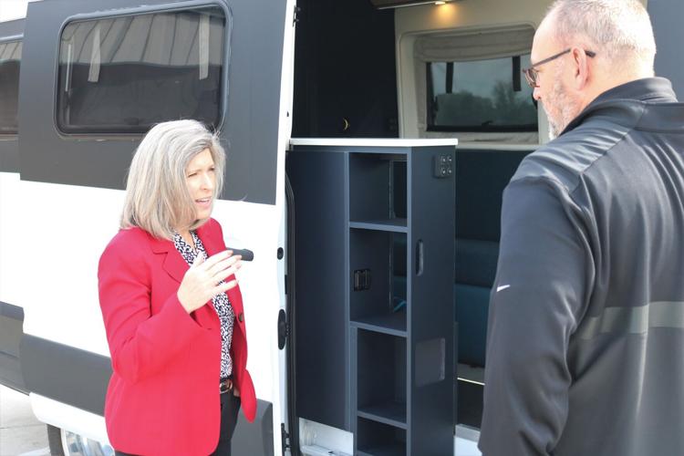 Senator Joni Ernst learns about Winnebago Industries' first electric concept RV on June 1 in Forest City..JPG