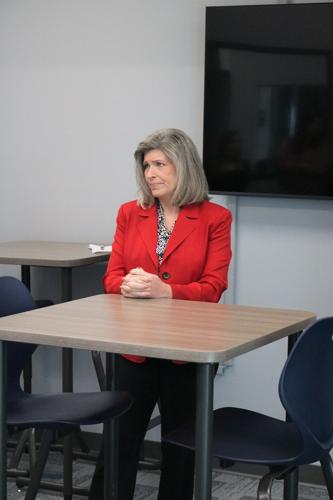Senator Joni Ernst listens to student stories at the Hanson Career Center in Forest City..JPG