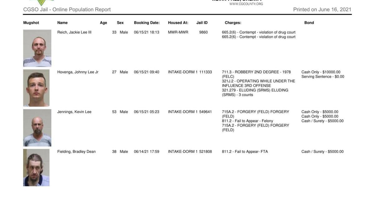 Cerro Gordo County Jail log for June 16