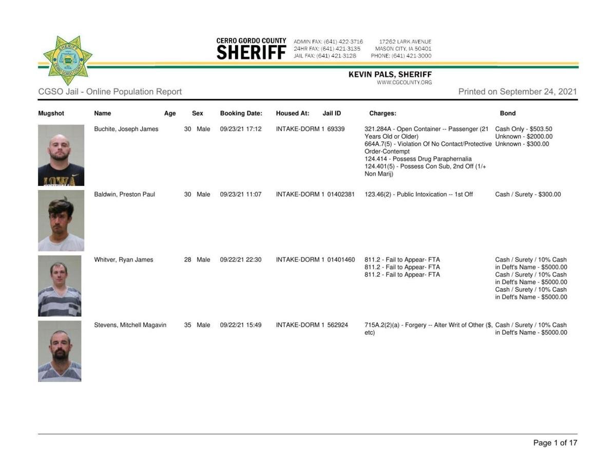Cerro Gordo County Jail log for September 24