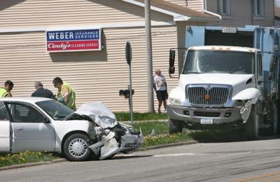 mason city woman injured garbage collision truck accident vehicle two globegazette iowa north intersection harding southwest sent 19th ave thursday