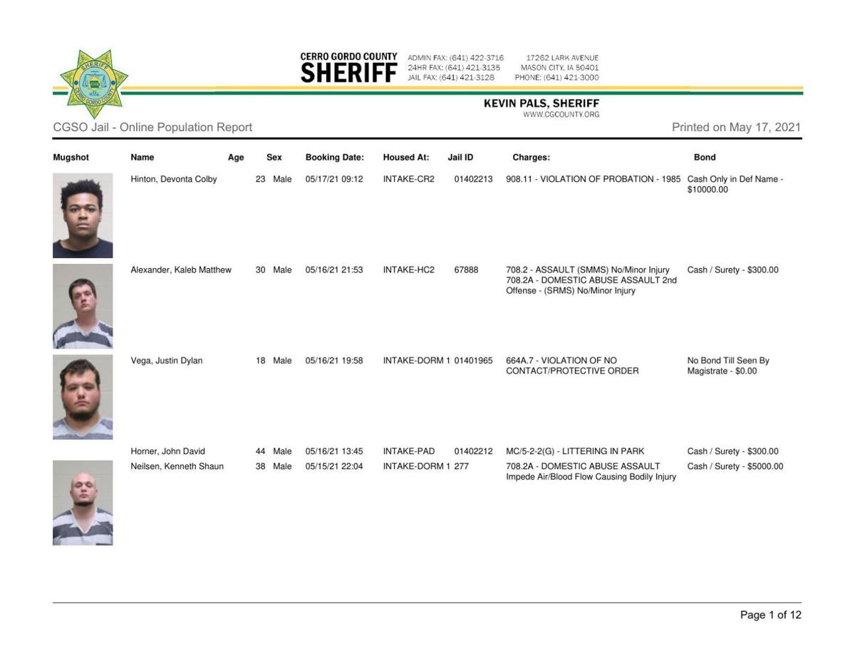 Cerro Gordo County Jail log for May 17