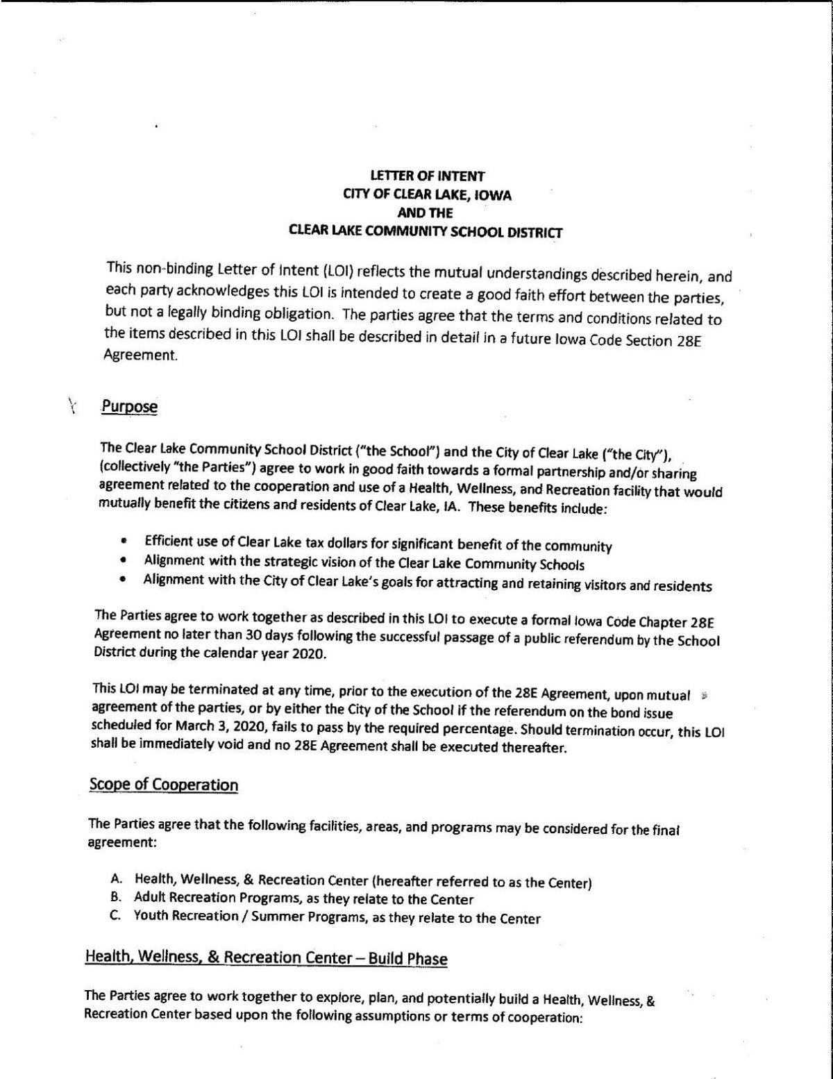 Cl Wellness Center Letter Of Intent Pdf Globegazette Com
