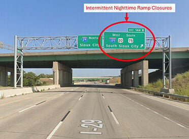Intermittent Nighttime Ramp Closures on Northbound I-29 Ramp to I-129/U.S. 20 West and U.S. 75 South Begin June 25