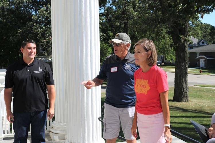 Iowa Representative Henry Stone and Winnebago County Historian Riley Lewis welcomed Governor Kim Reynolds to the Mansion Museum..JPG