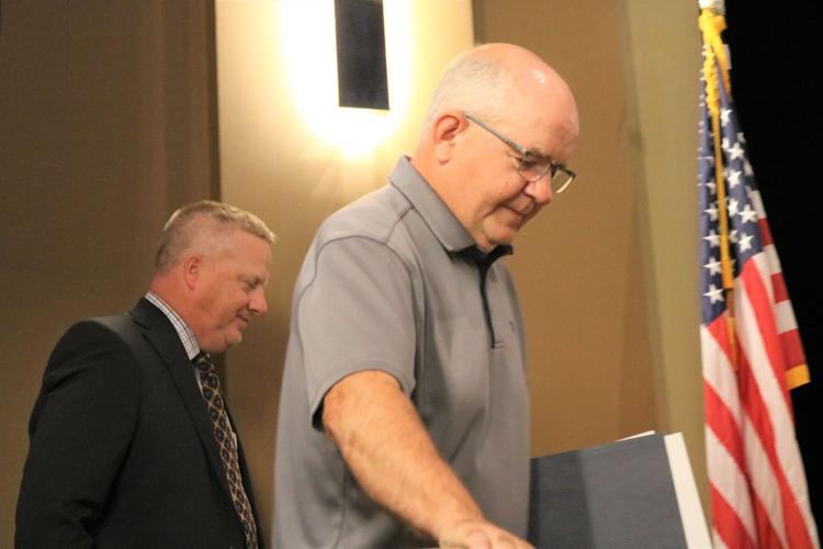 Superintendent Darwin Lehmann and Dave Bartlett Forest City Education Hall of Fame induction..JPG