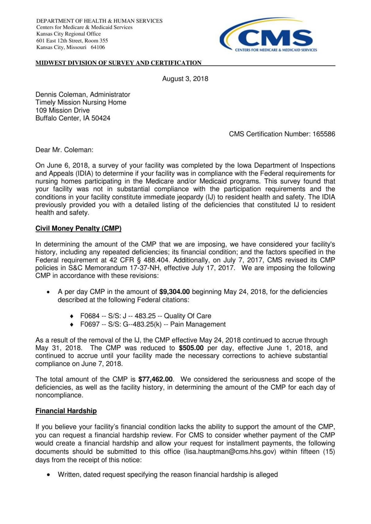 Feds Fine Buffalo Center Nursing Home 77k Citing Immediate