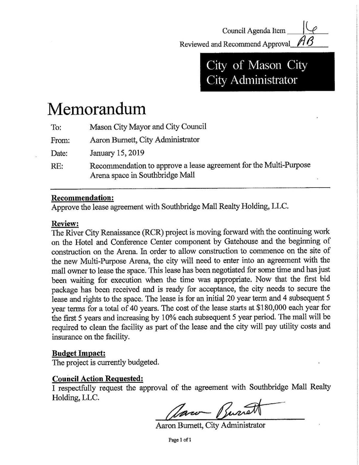Arena Tentative Lease Agreement Globegazette Com