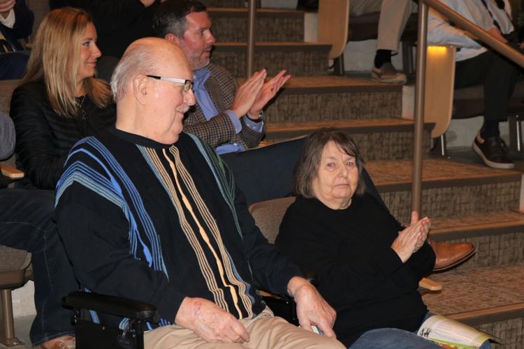 John V. Hanson and his wife Carolyn were front row guests of honor at a grand opening of the new career center named after him..JPG