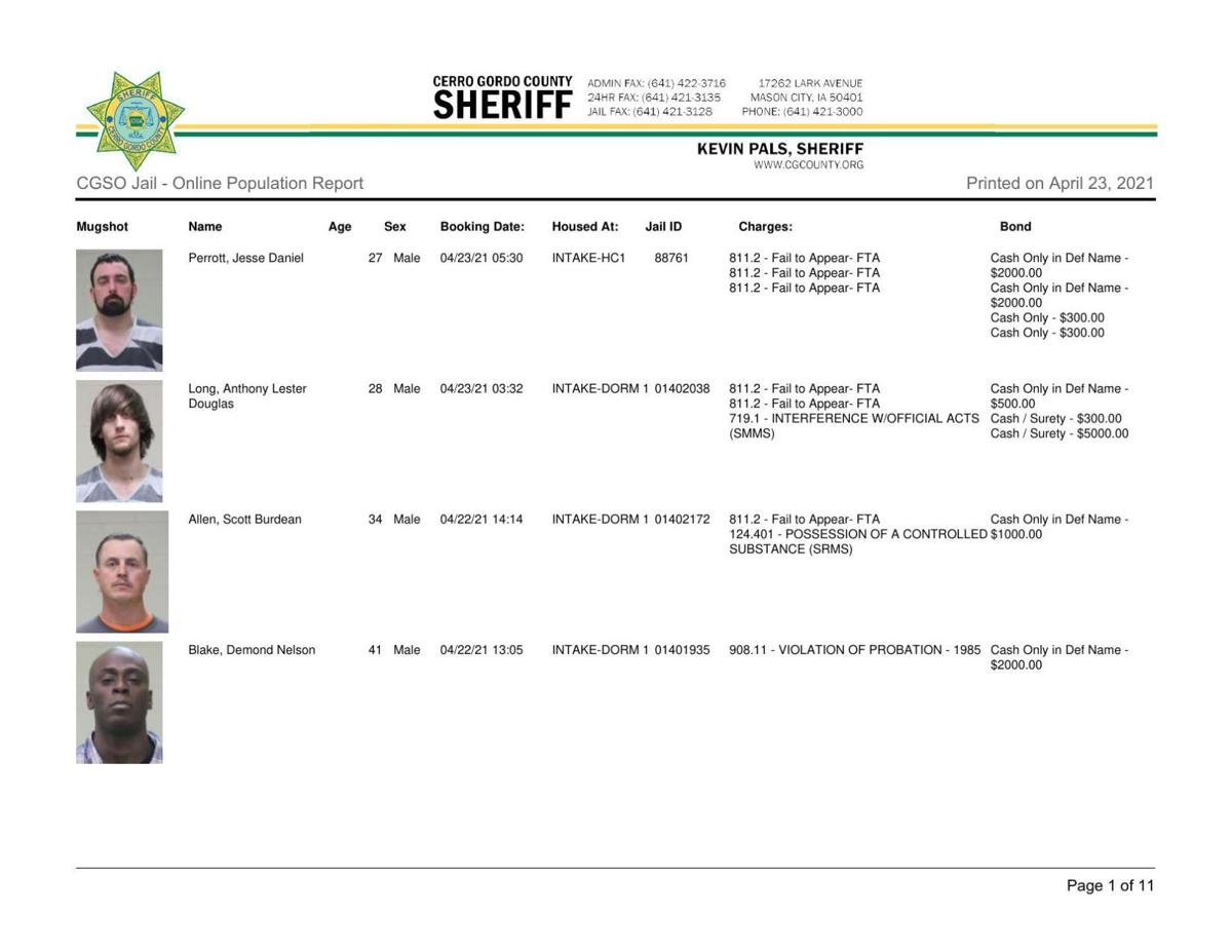 Cerro Gordo County Jail log for April 23