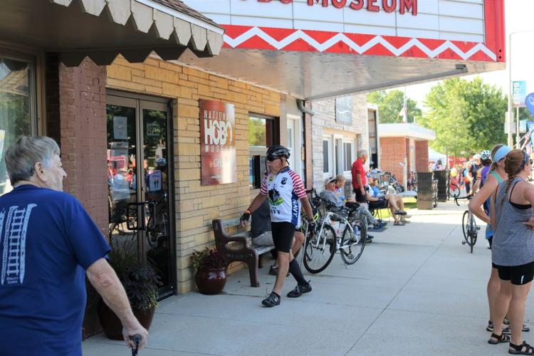 A RAGBRAI participant pays a visit to the National Hobo Museum..JPG