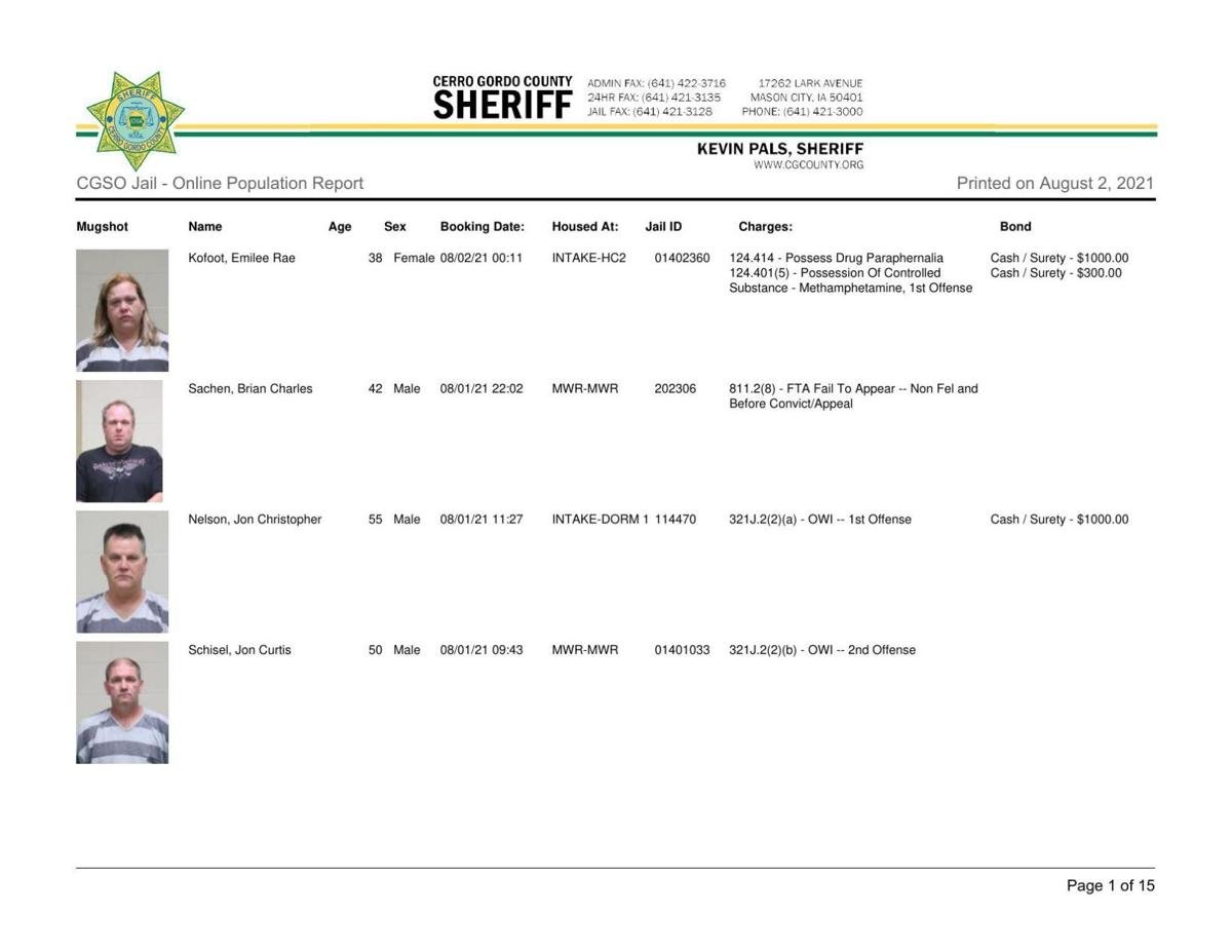 Cerro Gordo County Jail log for August 2 North Iowa Crime & Courts
