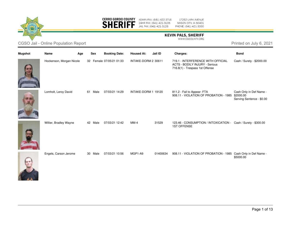 Cerro Gordo County Jail log for July 6