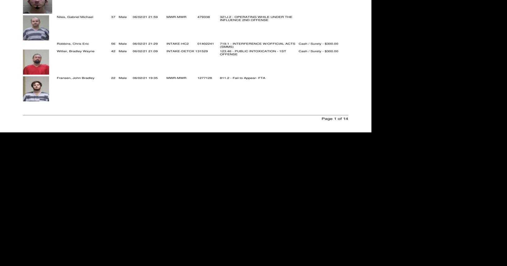 Cerro Gordo County Jail log for June 3