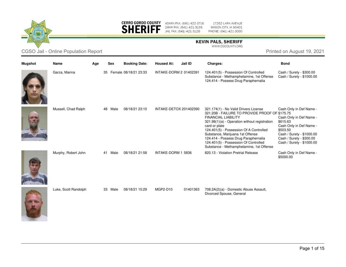Cerro Gordo County Jail log for August 19