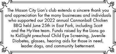Thank you from the Mason City Lion's Club