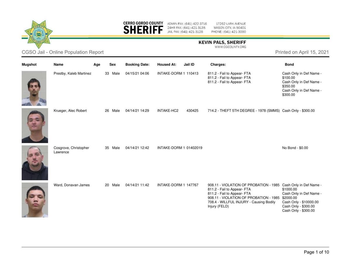 4-15 Cerro Gordo County inmate log