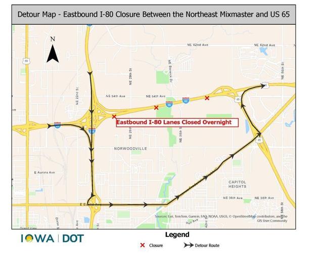 Overnight Closures of I-80 Between Northeast Mixmaster and U.S. 65 Scheduled to Begin Aug. 2