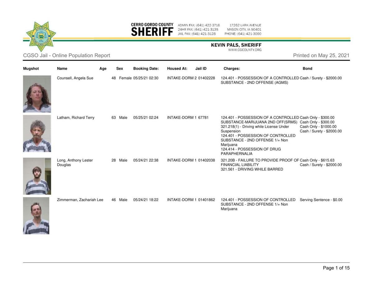 Cerro Gordo County Jail log for May 25