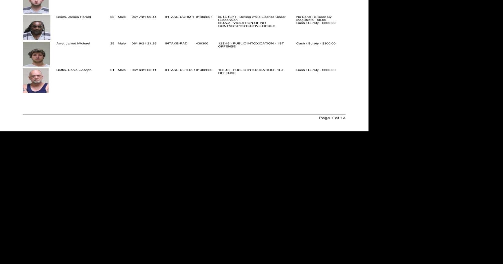 Cerro Gordo County Jail log for June 17
