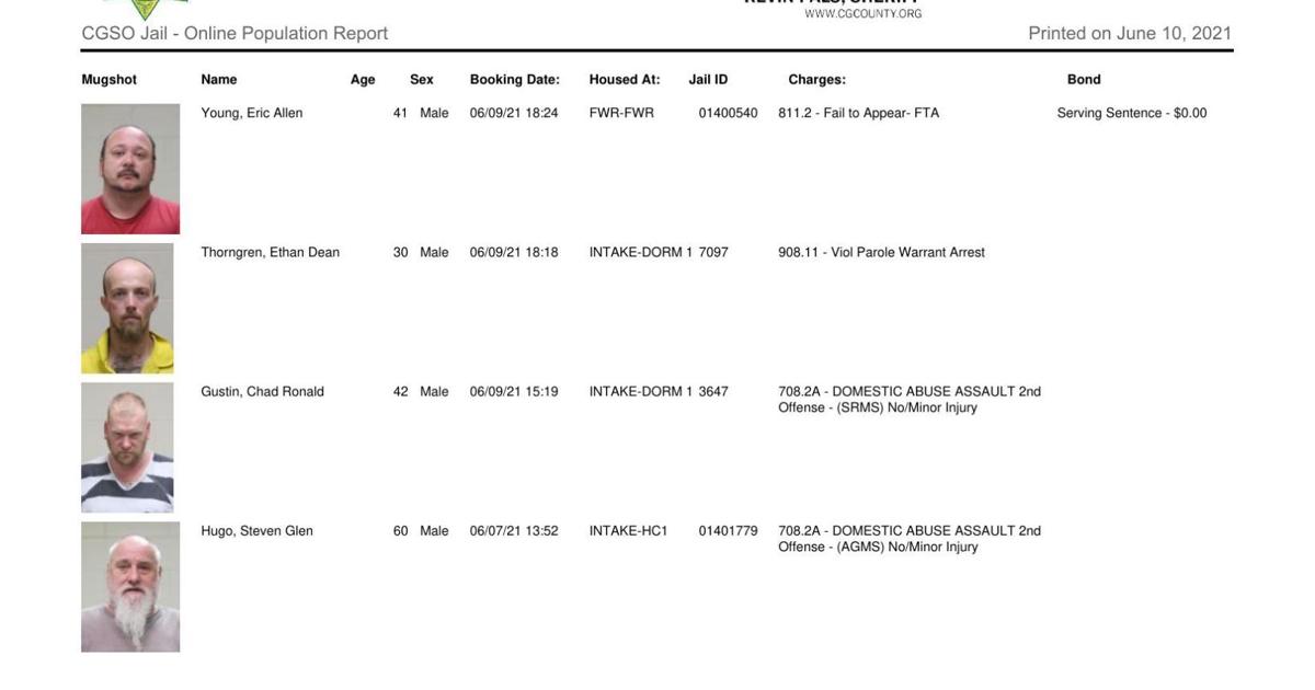 Cerro Gordo County Jail log for June 10