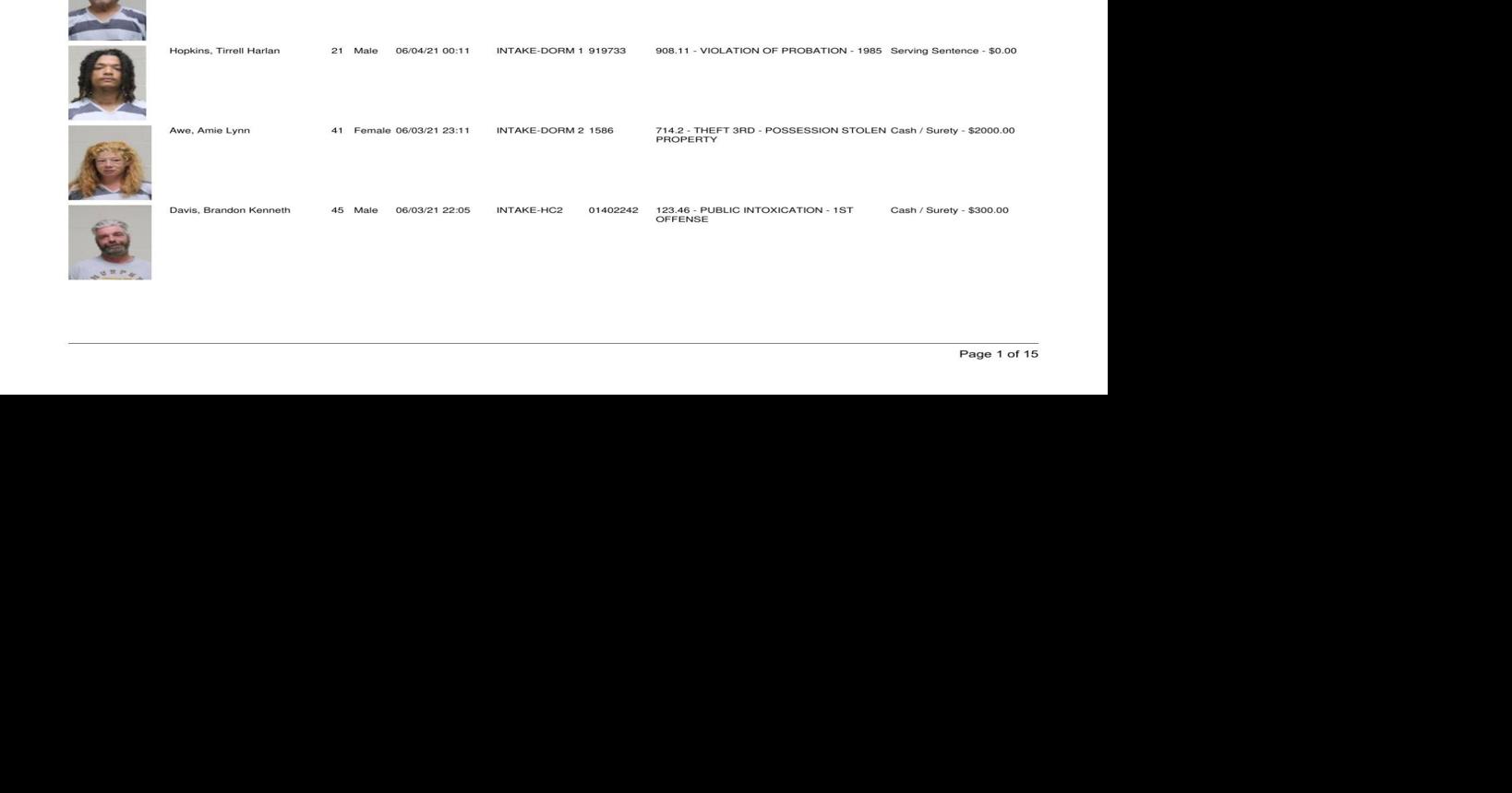 Cerro Gordo County Jail log for June 4