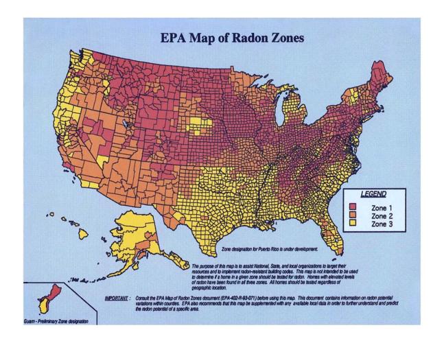 EPA map of radon zones