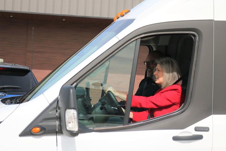 Senator Joni Ernst test drives Winnebago Industries' first electric concept vehicle on June 1..JPG