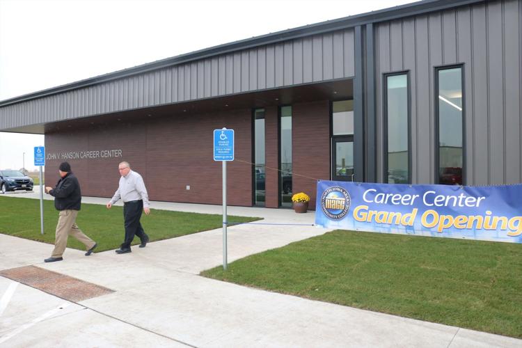 Visitors depart the John V. Hanson Career Center grand opening in Forest City..JPG