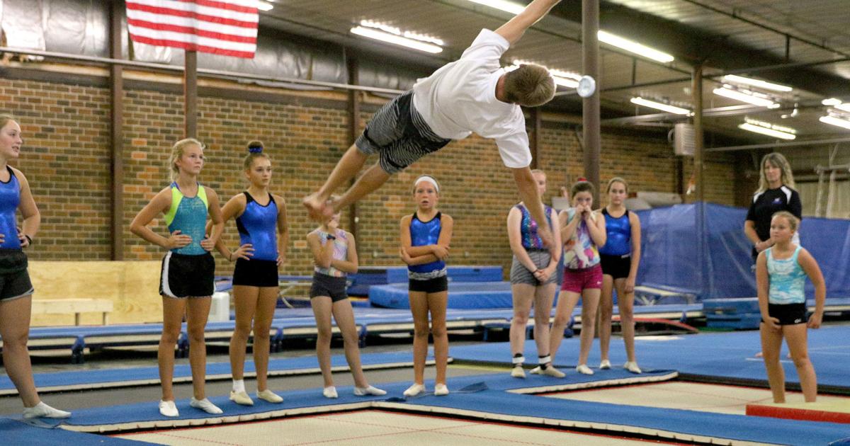 Trampolinist Olympic trampolinist shares skills with North Iowa gymnasts
