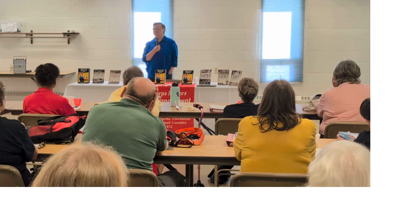 Author Linda Betsinger McCann speaks in Charles City
