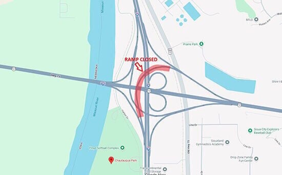 Westbound U.S. 20/U.S. 75 Ramp to Southbound I-29 Closes June 2