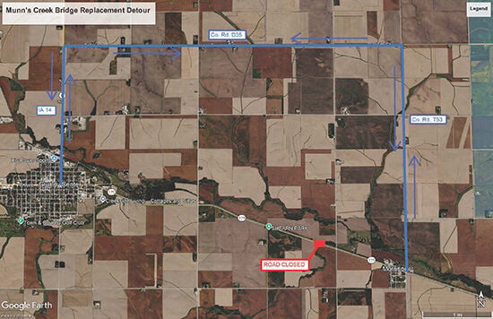 Iowa 175 West of Morrison to Close on May 26 for Bridge Replacement