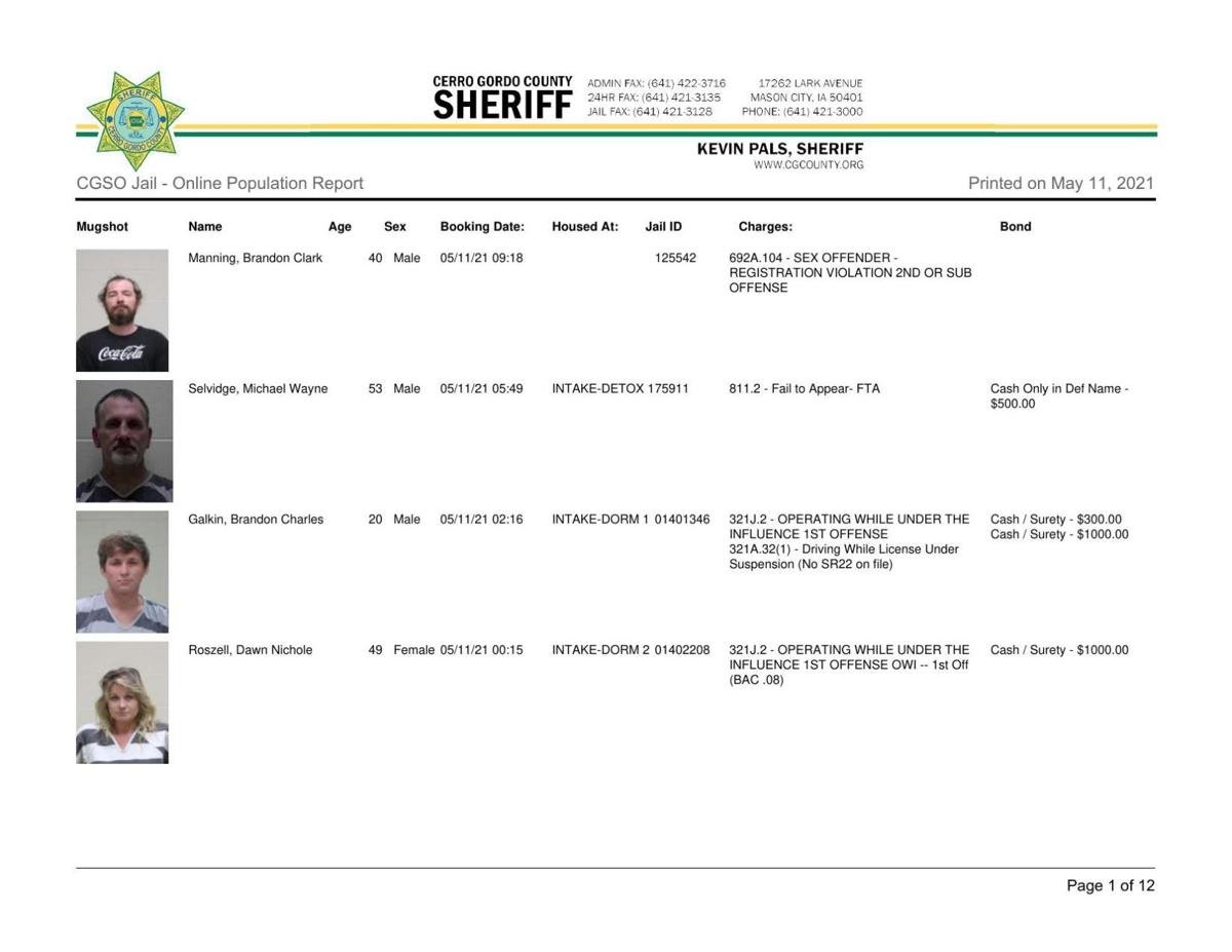 Cerro Gordo County Jail log for May 11