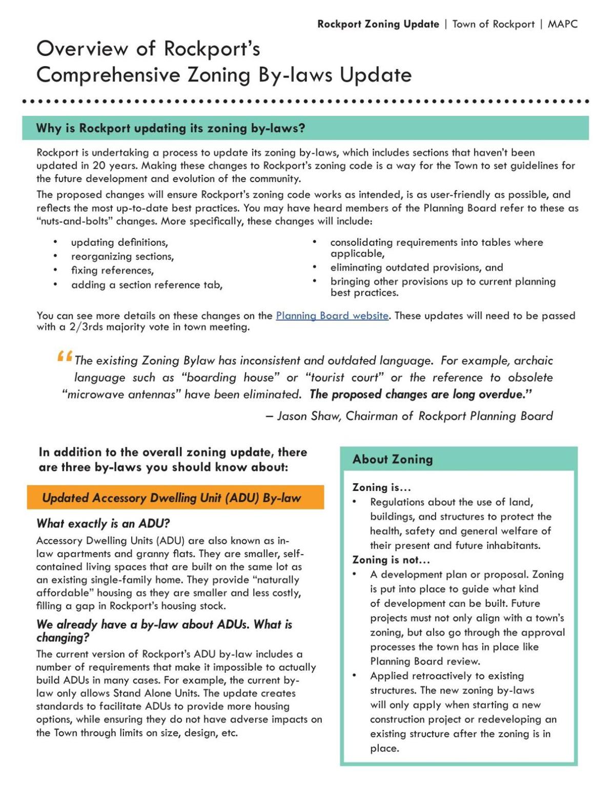 FAQs Overview of Rockport’s Comprehensive Zoning Bylaws Update