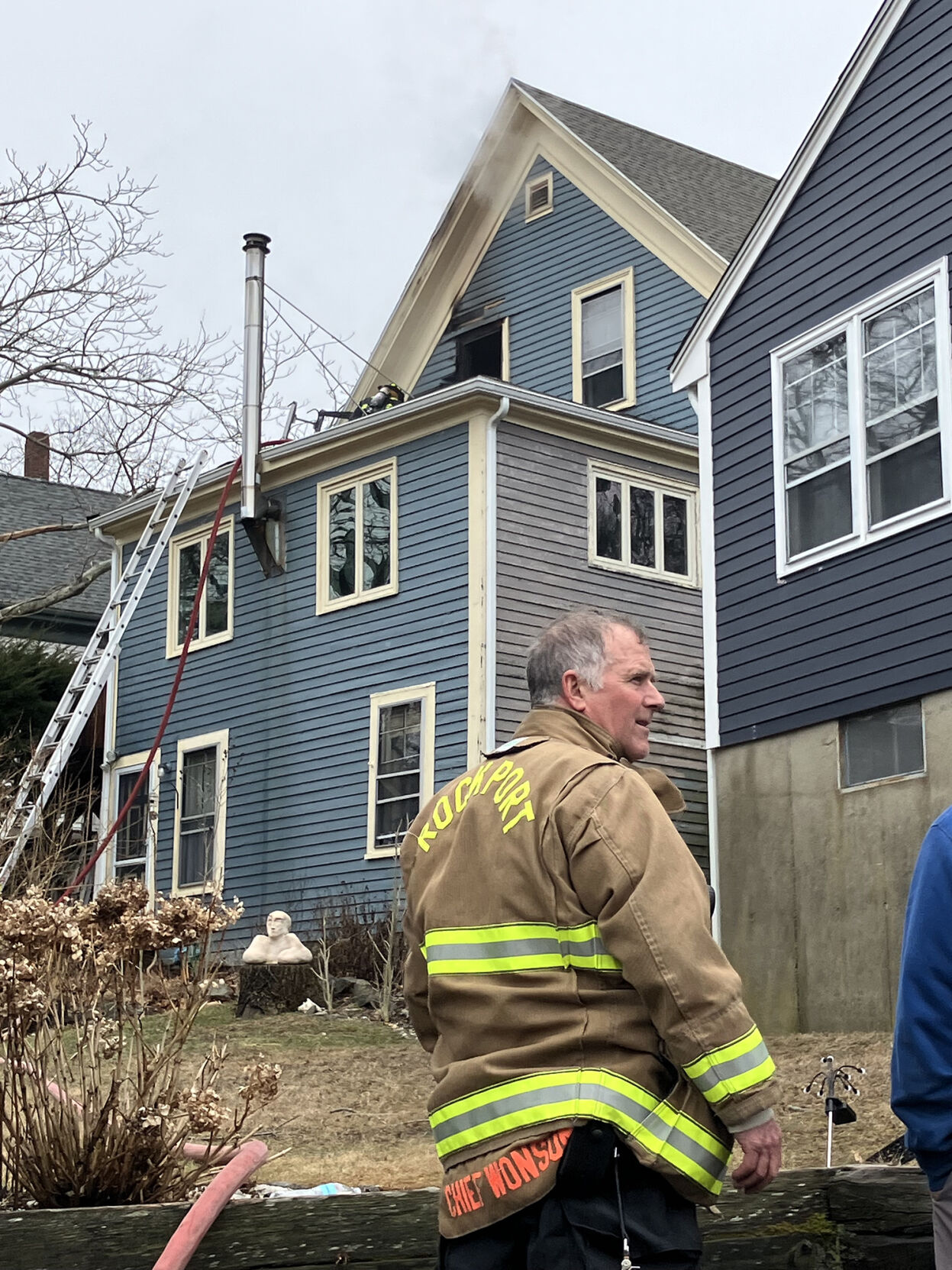 Fire burning on Rockport's Granite Street