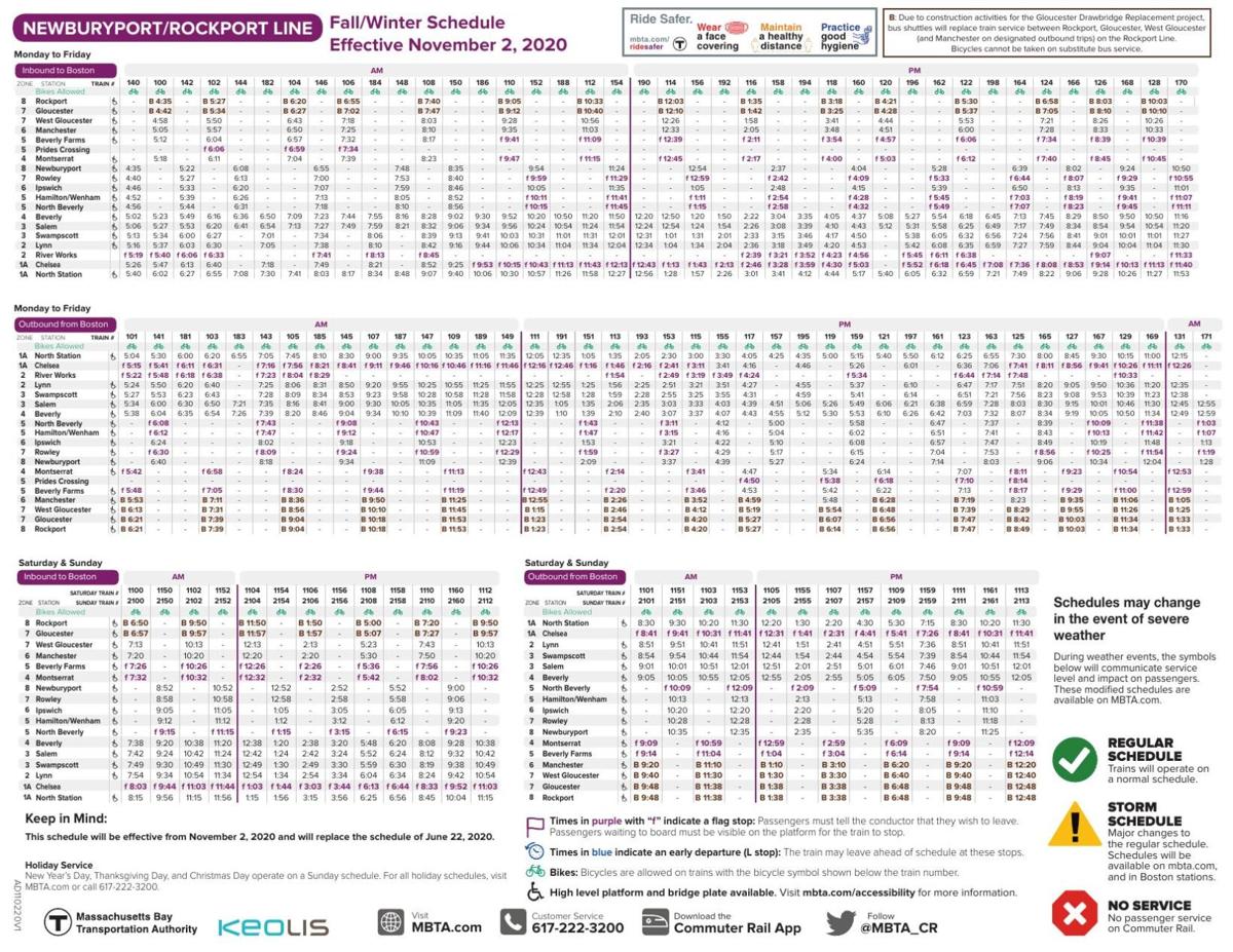 MBTA Newburyport/Rockport line schedule effective Nov. 2, 2020(01)