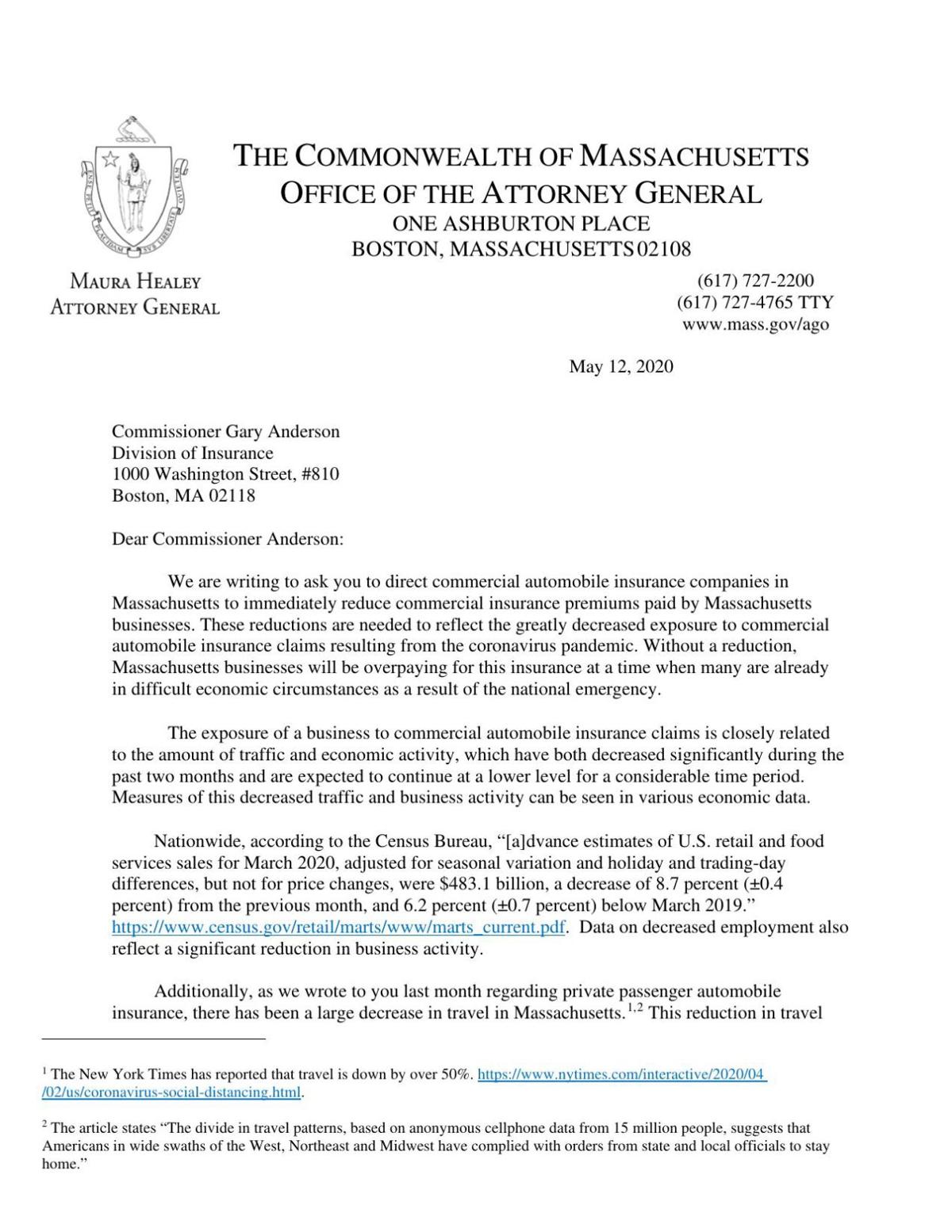 Healey S Letter To Insurance Commissioner Gloucestertimes Com