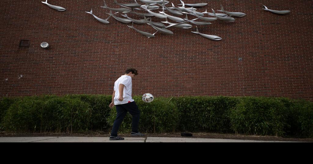 School of fish adorns middle school’s brick wall