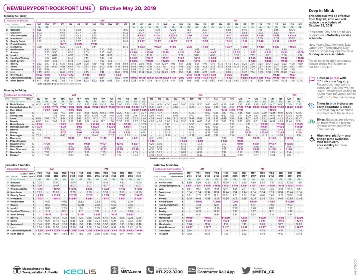 MBTA Newburyport/Rockport line schedule, May 20. 2019(00)