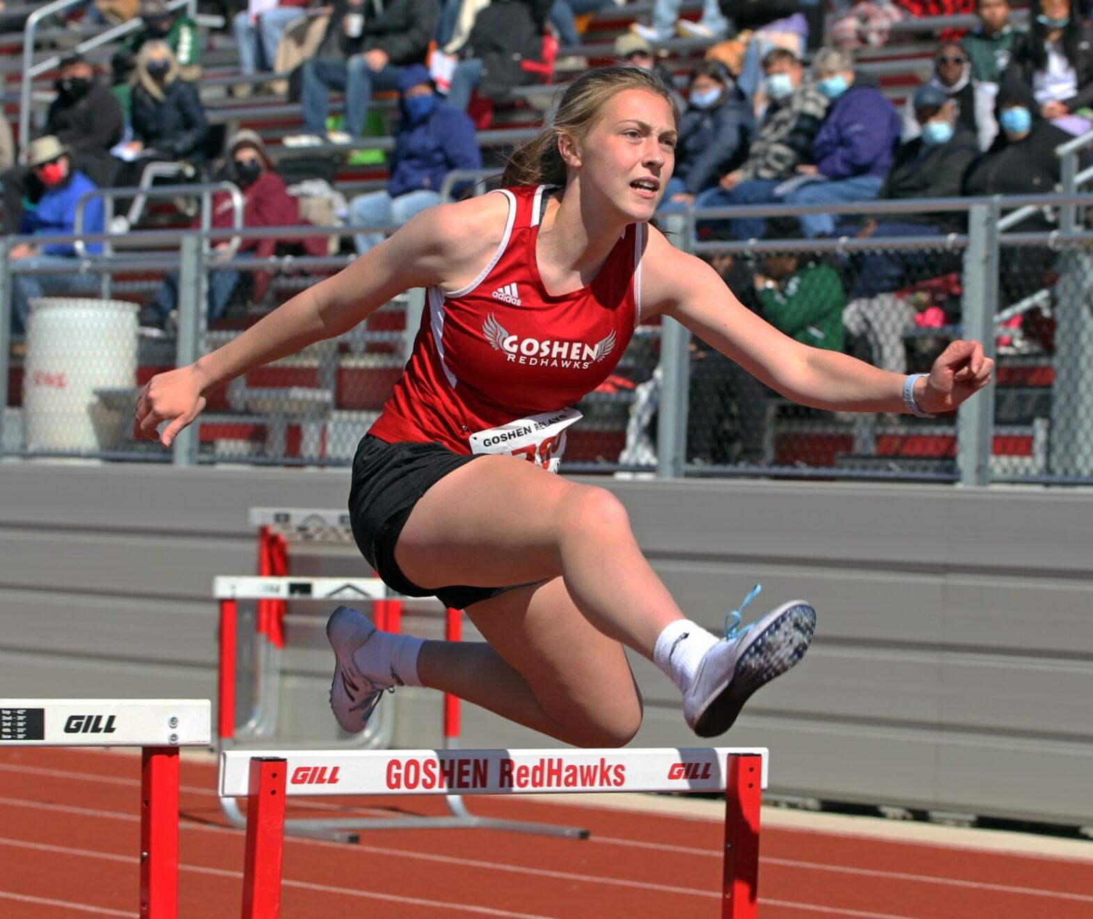 Megan Gallagher Goshen hurdle relay Goshen girls relays 5 8 2021
