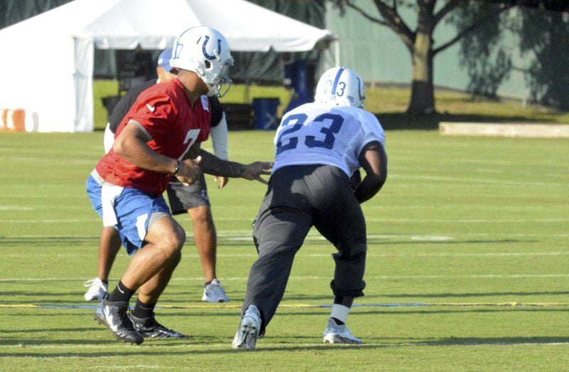 NFL Colts Camp Notebook Gore turns back clock in live tackling drill