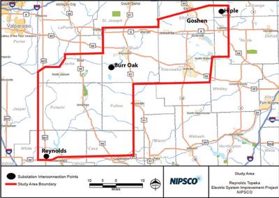 transmission line nipsco mile map goshennews reynolds topeka planned electric build shows area where project