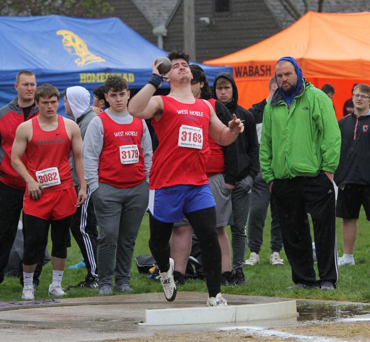 Lucas Baker West Noble shot put Goshen Relays 4 24 2021