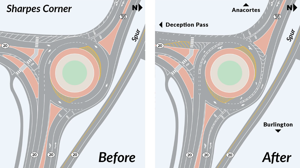 Sharpe's Corner roundabout to get new lane markings, adjusted traffic pattern