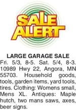 LARGE GARAGE SALE Fri. 5/3, 8-5. Sat. | Garage & Yard Sales | grandrapidsmn.com
