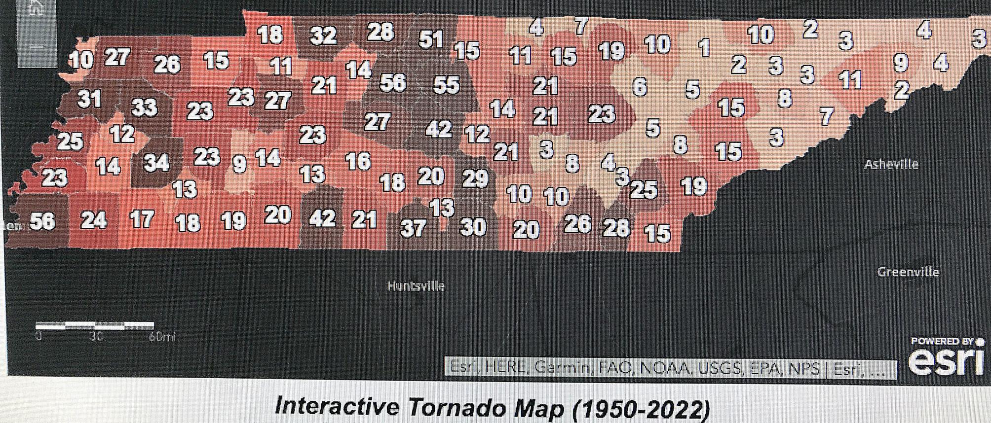 Tennessee Tornado Map