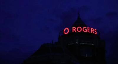 Rogers sign on building at night